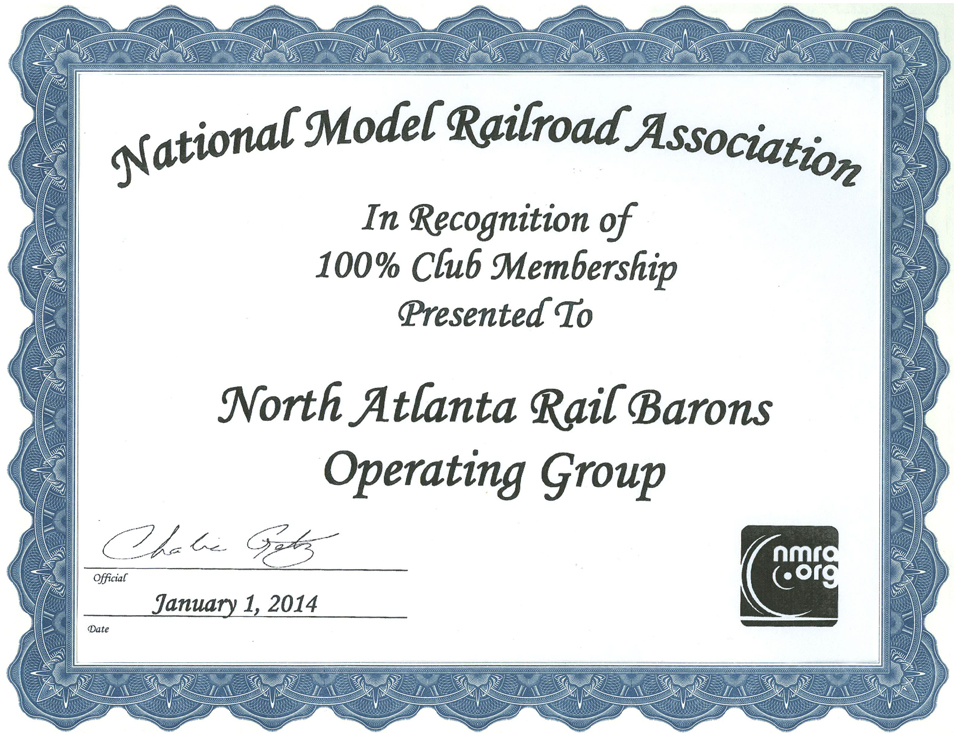 NMRA 100% Certificate